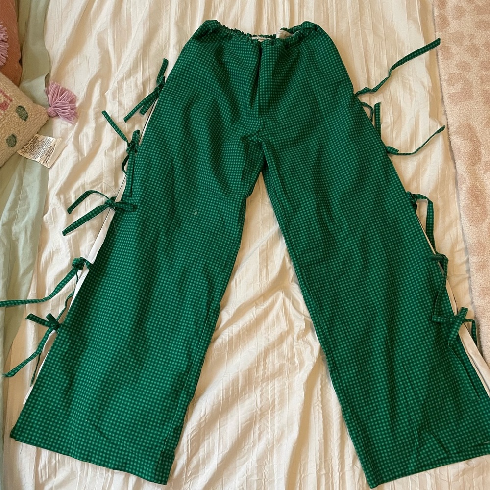 Handmade gingham tie pants
